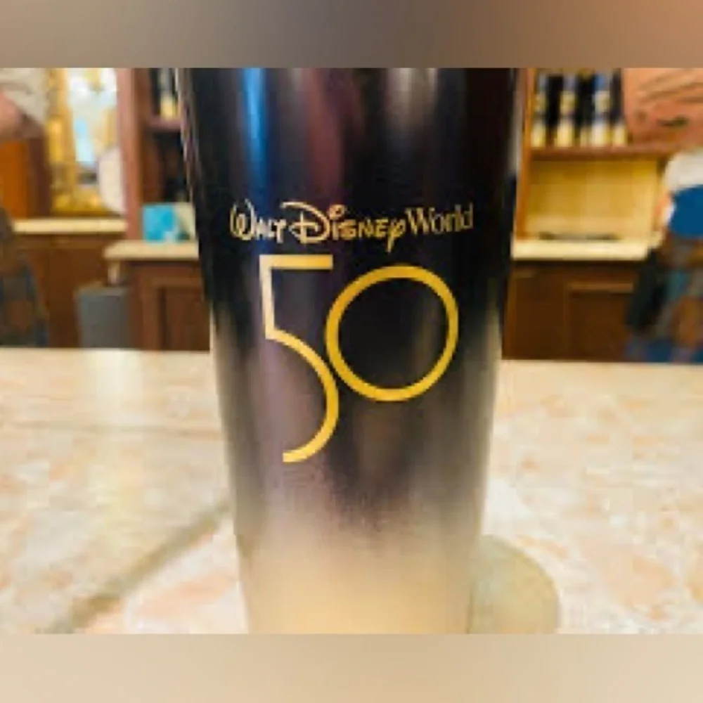 Walt Disney Workd 50th Anniversary Starbucks Black and Gold Tumbler